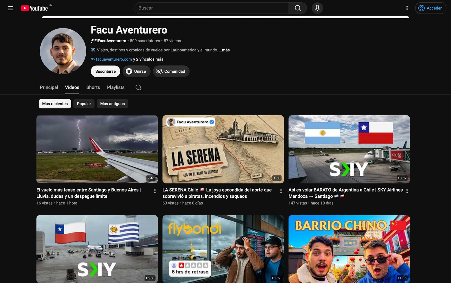Canal de YouTube Facu Aventurero