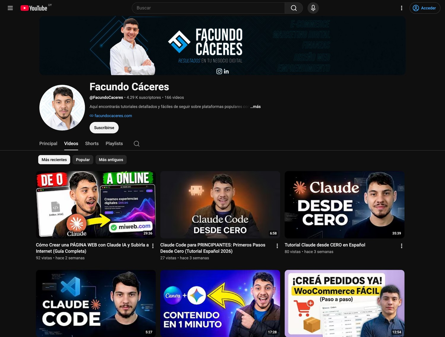 Canal de YouTube Facundo Cáceres
